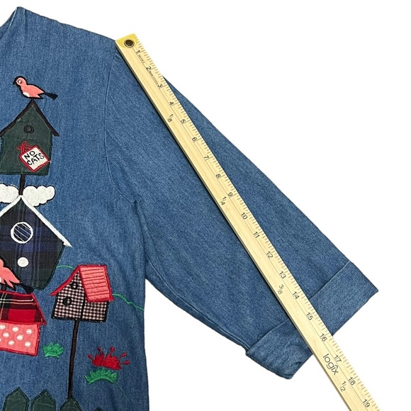 VTG 80s Country Wear Denim Patchwork Butterfly Shirt Size 8 S or M Bird Watcher - Picture 10 of 12